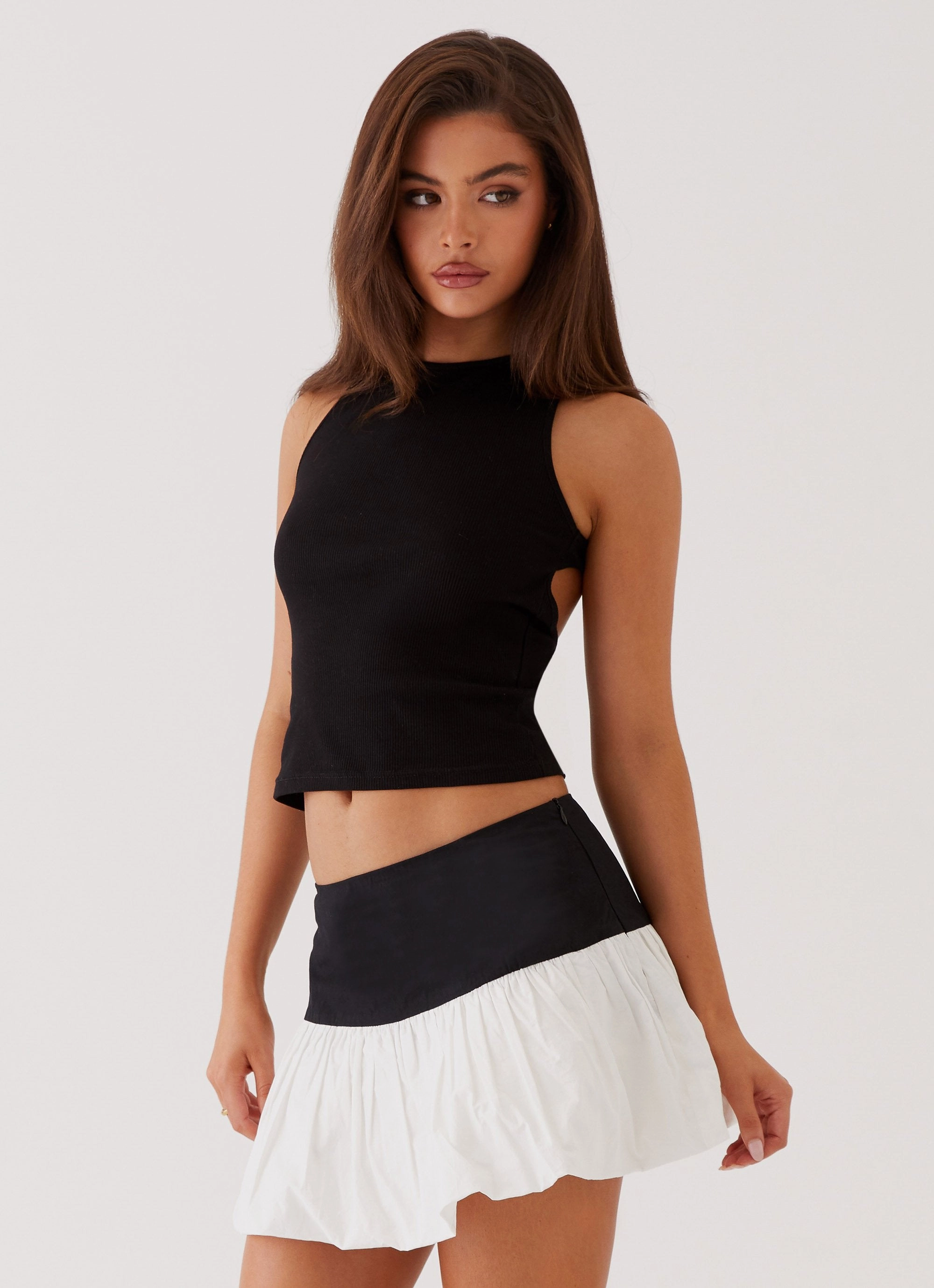 Move Easy Soft Brush Lining Riva Bubble Hem Mini Skirt - Black Ivory