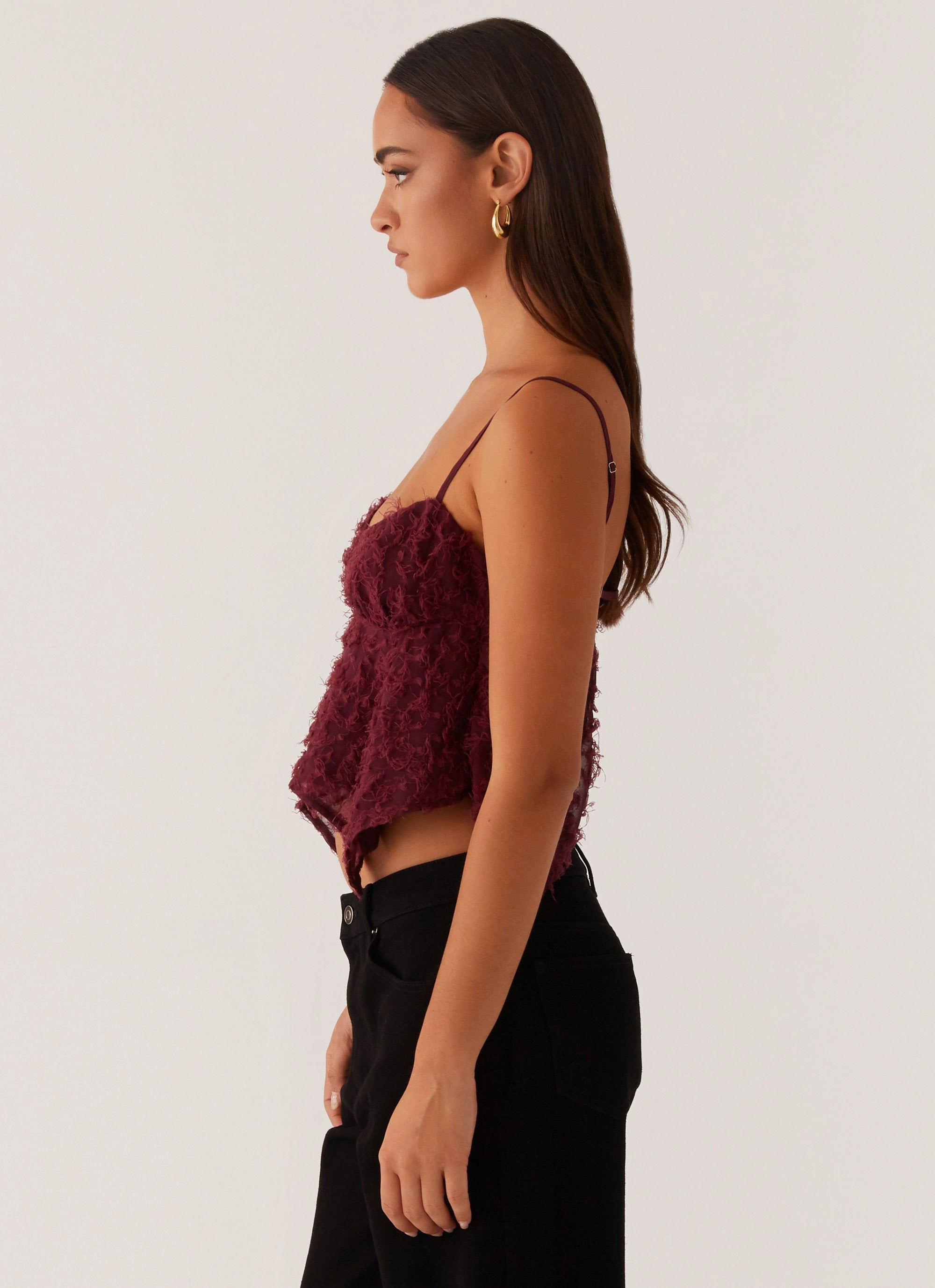 Reinforced Buttonholes Loose Blouse Katya Asymmetric Top - Maroon