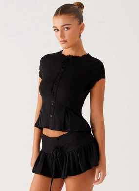 Reflective Logo Detail Landon Button Up Top - Black