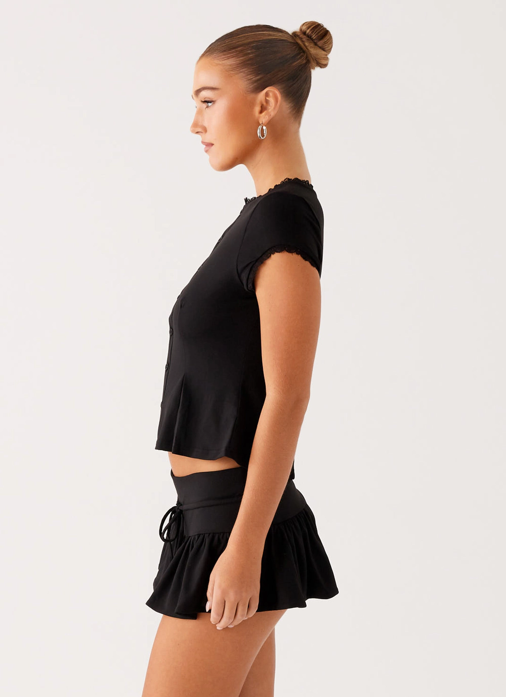 Landon Button Up Top - Black DoubleLayeredShoulders