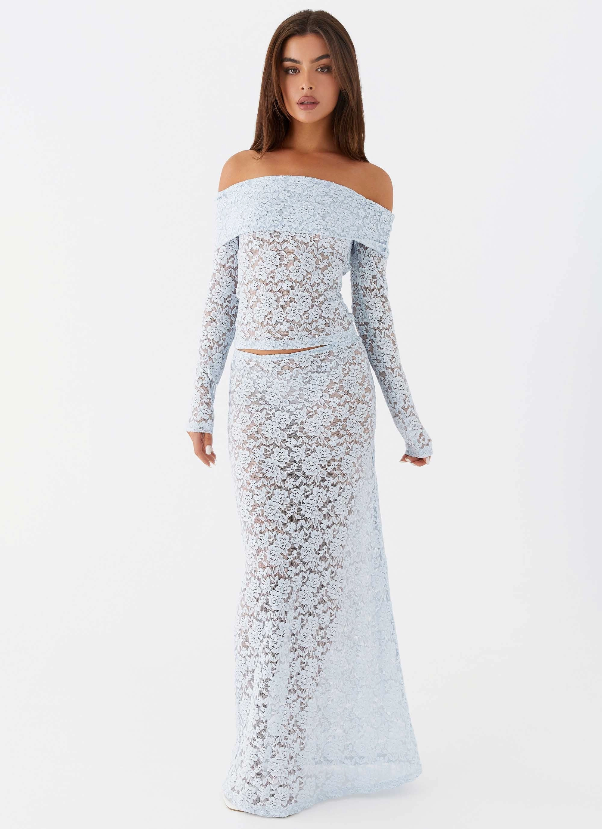 Zephyra Lace Long Sleeve Top - Blue Cloud Double layer fabric Two Way Zipper