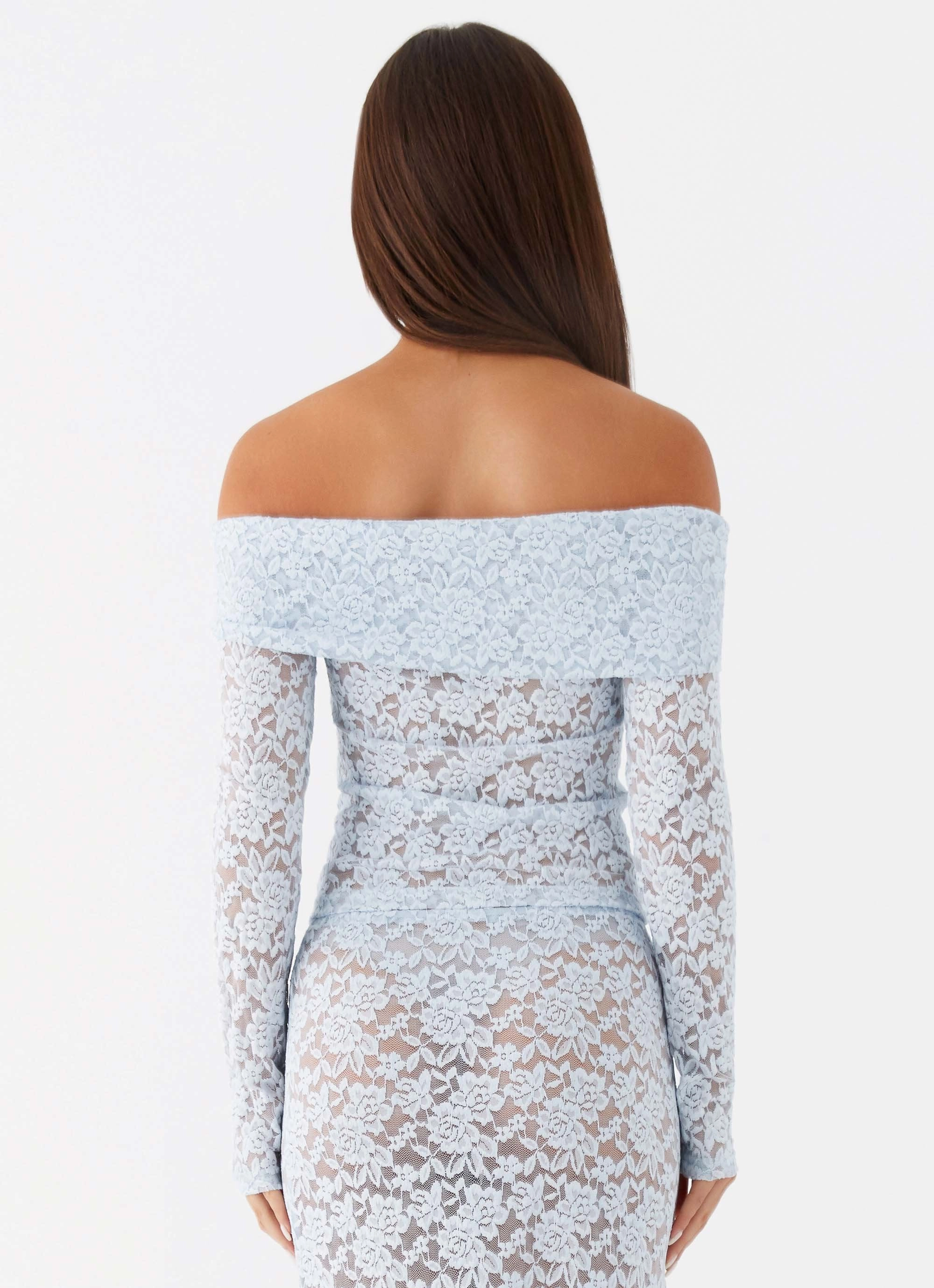 Comfortable Fabric Zephyra Lace Long Sleeve Top - Blue Cloud