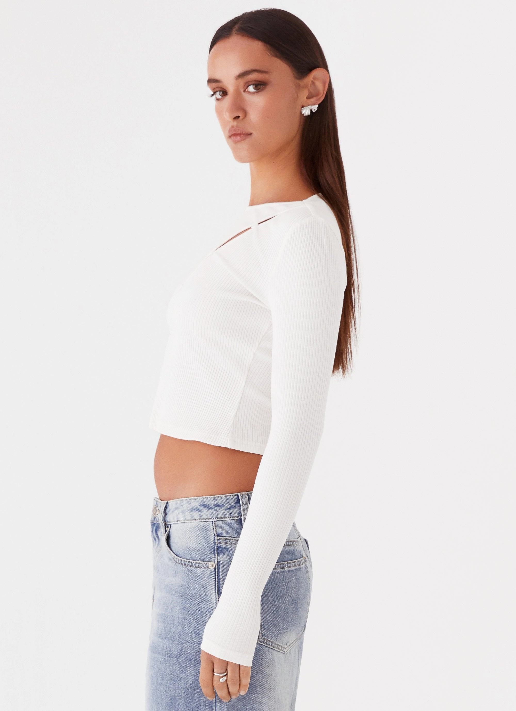 Rolled Hem Detailing Multi Panel Design Cassius Long Sleeve Top - Ivory