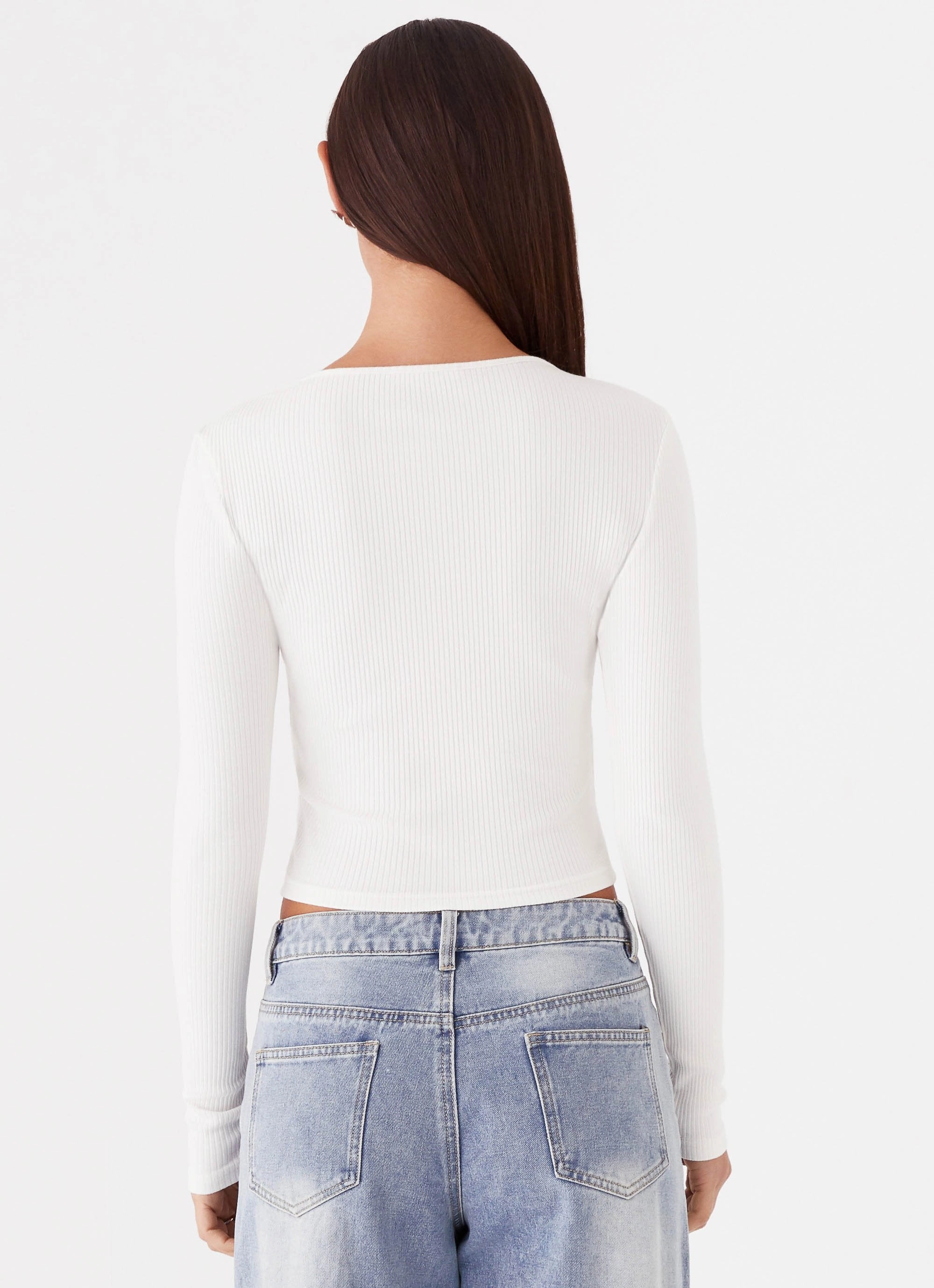 Cassius Long Sleeve Top - Ivory SublimatedPrint Stretch Fit Top