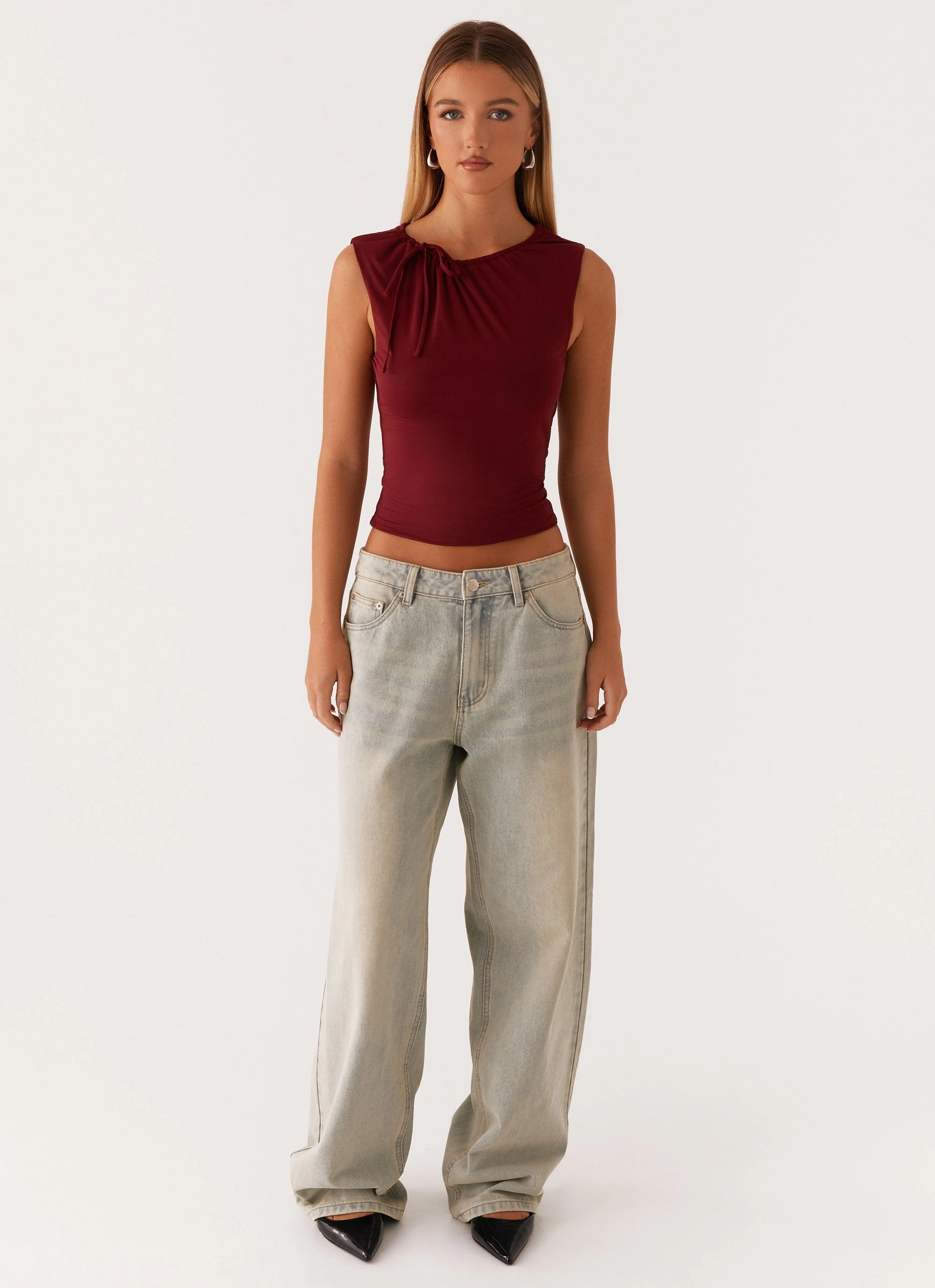 Multi Way Adjustable Fit Stretch Knit Fabric Darlee Tank Top - Mulberry