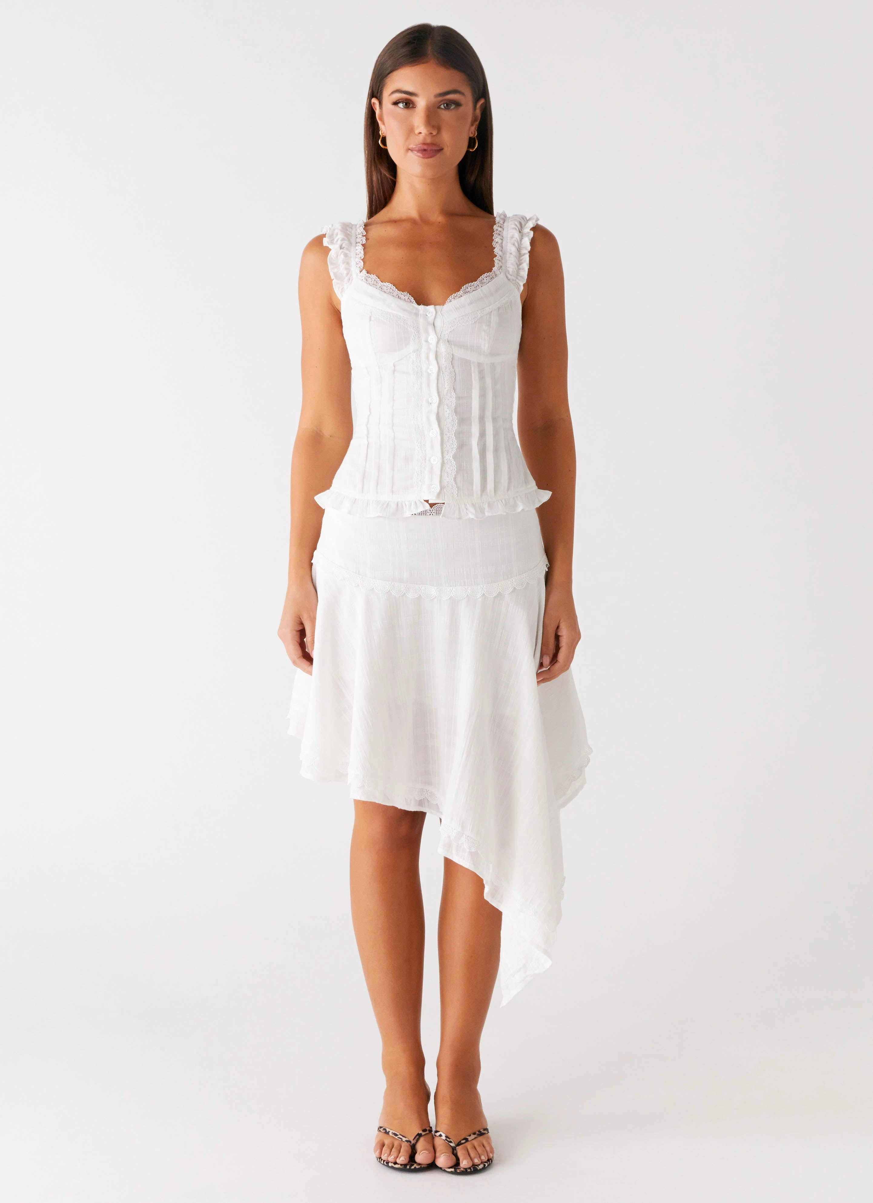 Clearwater Mist Midi Skirt - White Clean Cut