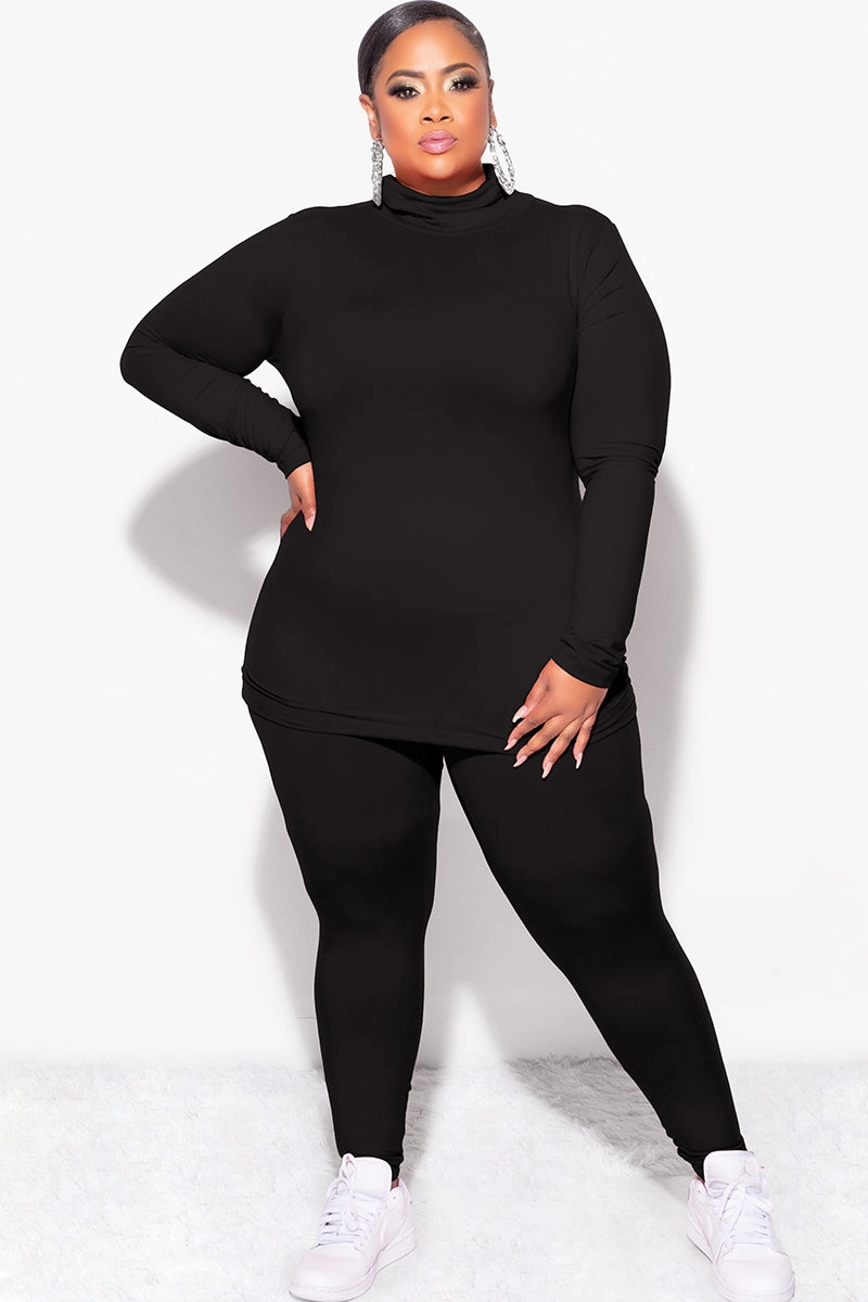 Final Sale Plus Size 2pc Set Turtleneck & Legging in Black Fashionable Appeal