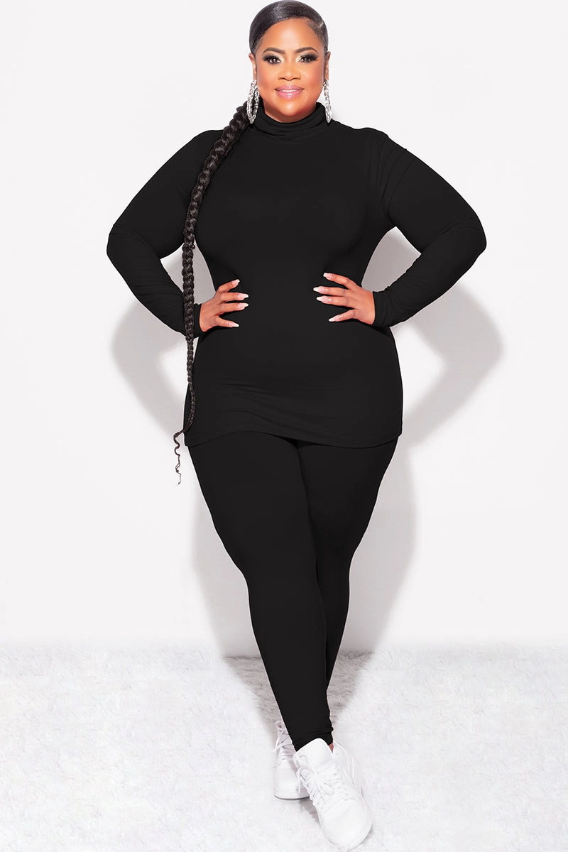 Final Sale Plus Size 2pc Set Turtleneck & Legging in Black Eco Friendly Dye