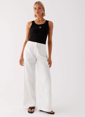 Tough Flex Sporty Comfort Heatwave Linen Wide Leg Pants - White