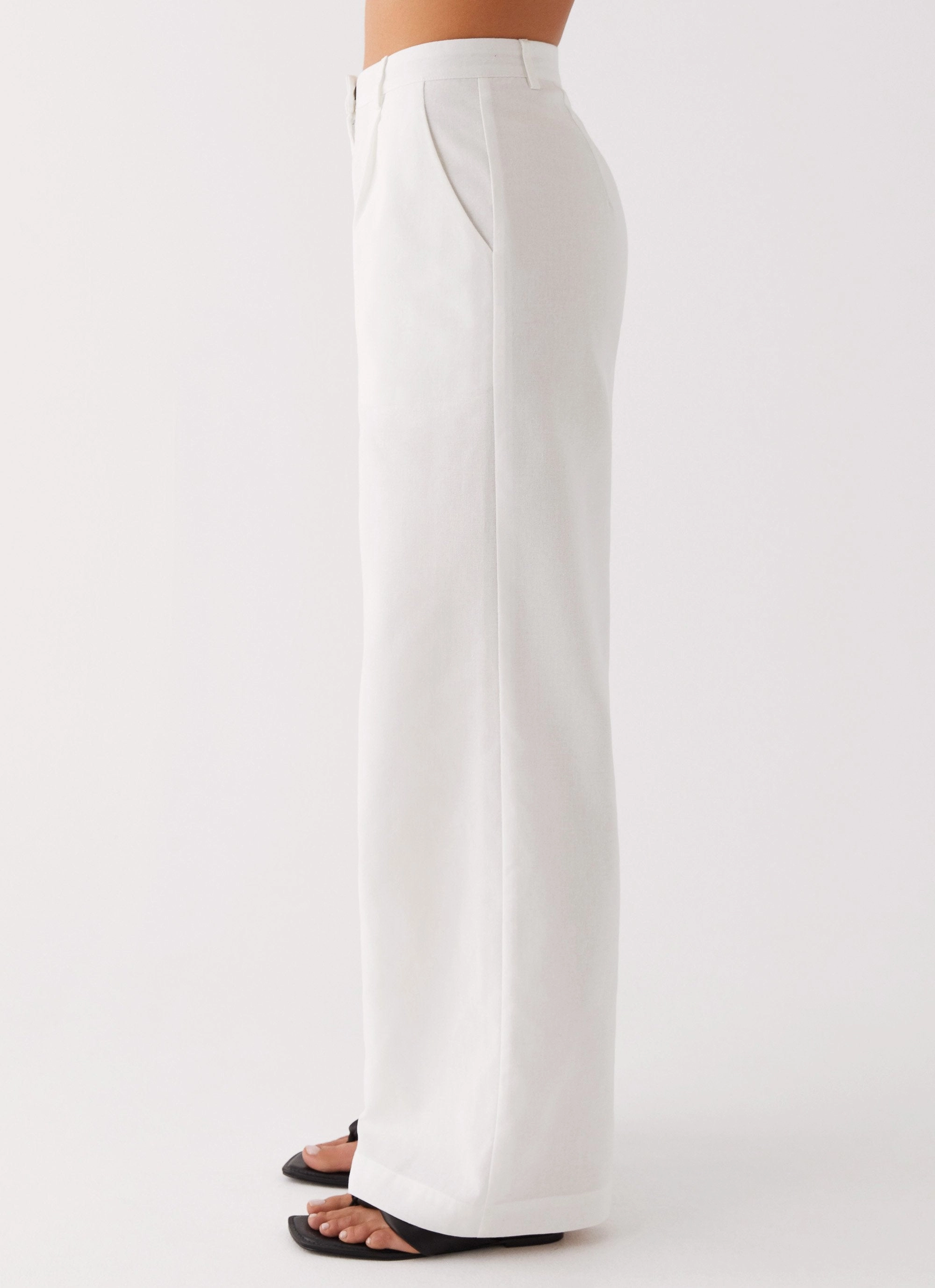 Heatwave Linen Wide Leg Pants - White Stretch Waist