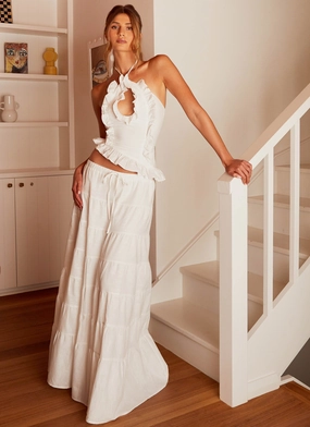 Mariella Linen Maxi Skirt - White FourWayStretch