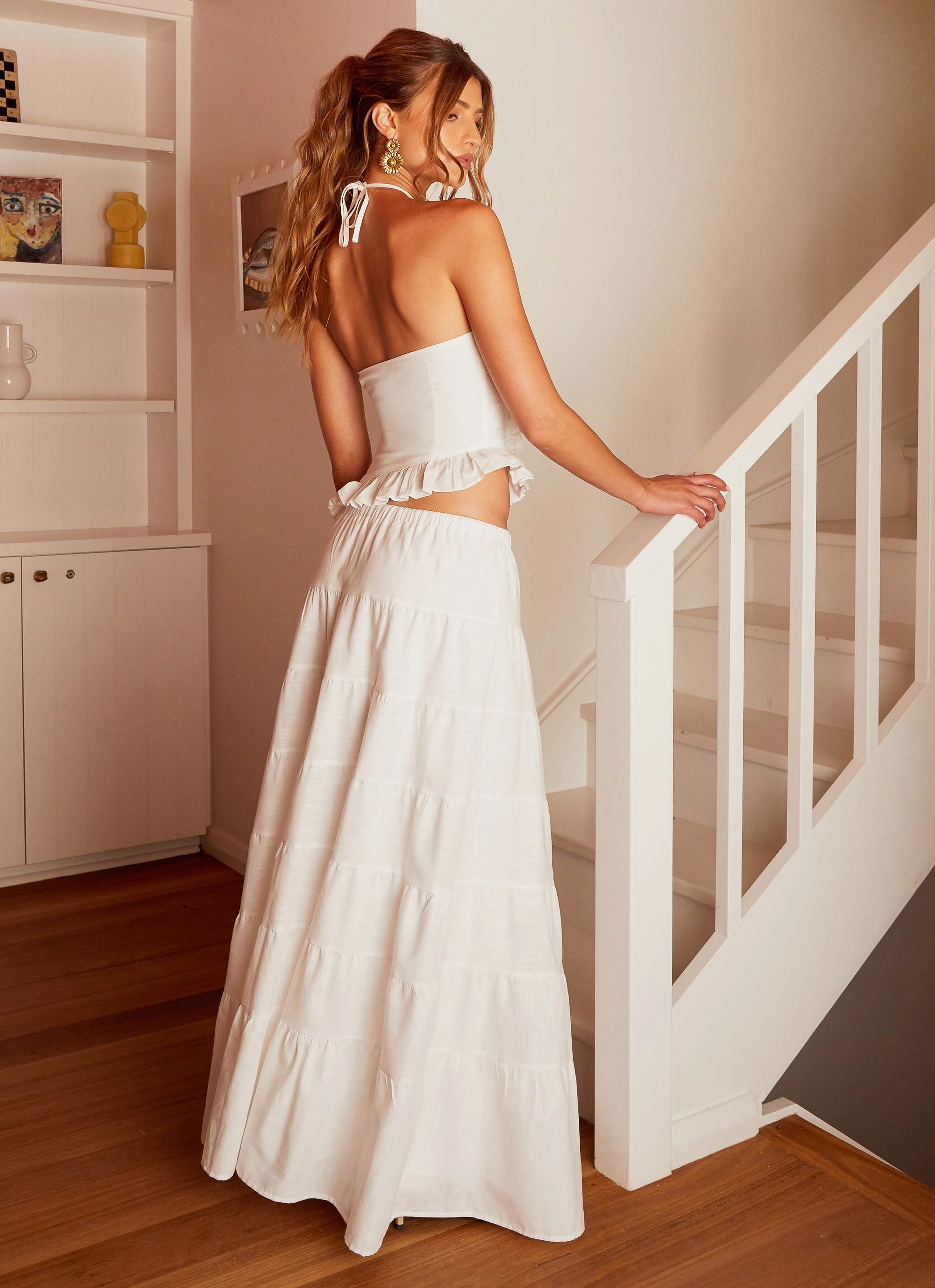 Movement Comfort Flattering Design Wear Mariella Linen Maxi Skirt - White