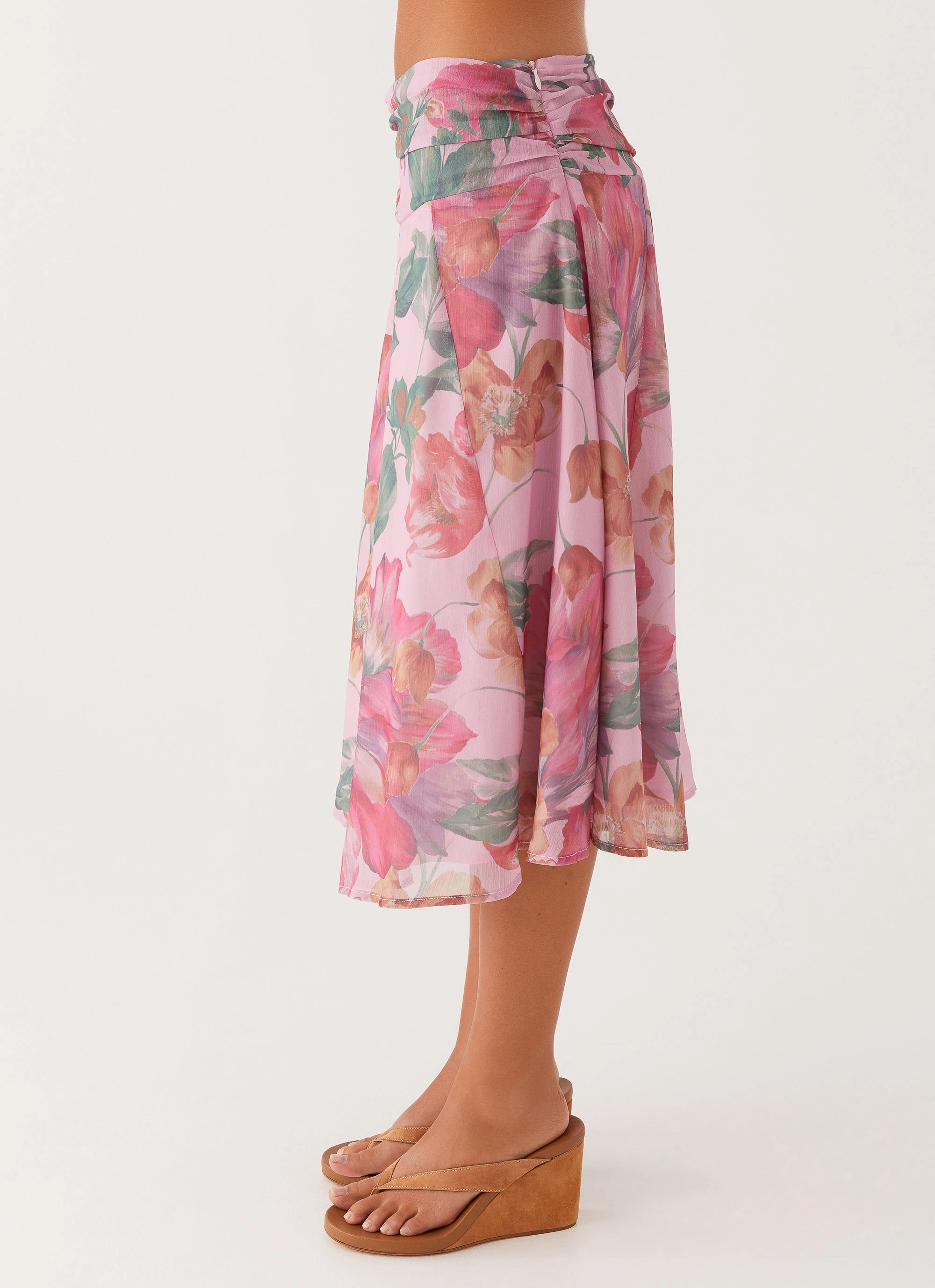 Smooth Finish Valley Midi Skirt - Pink Floral