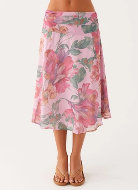 Valley Midi Skirt - Pink Floral Flowy legs