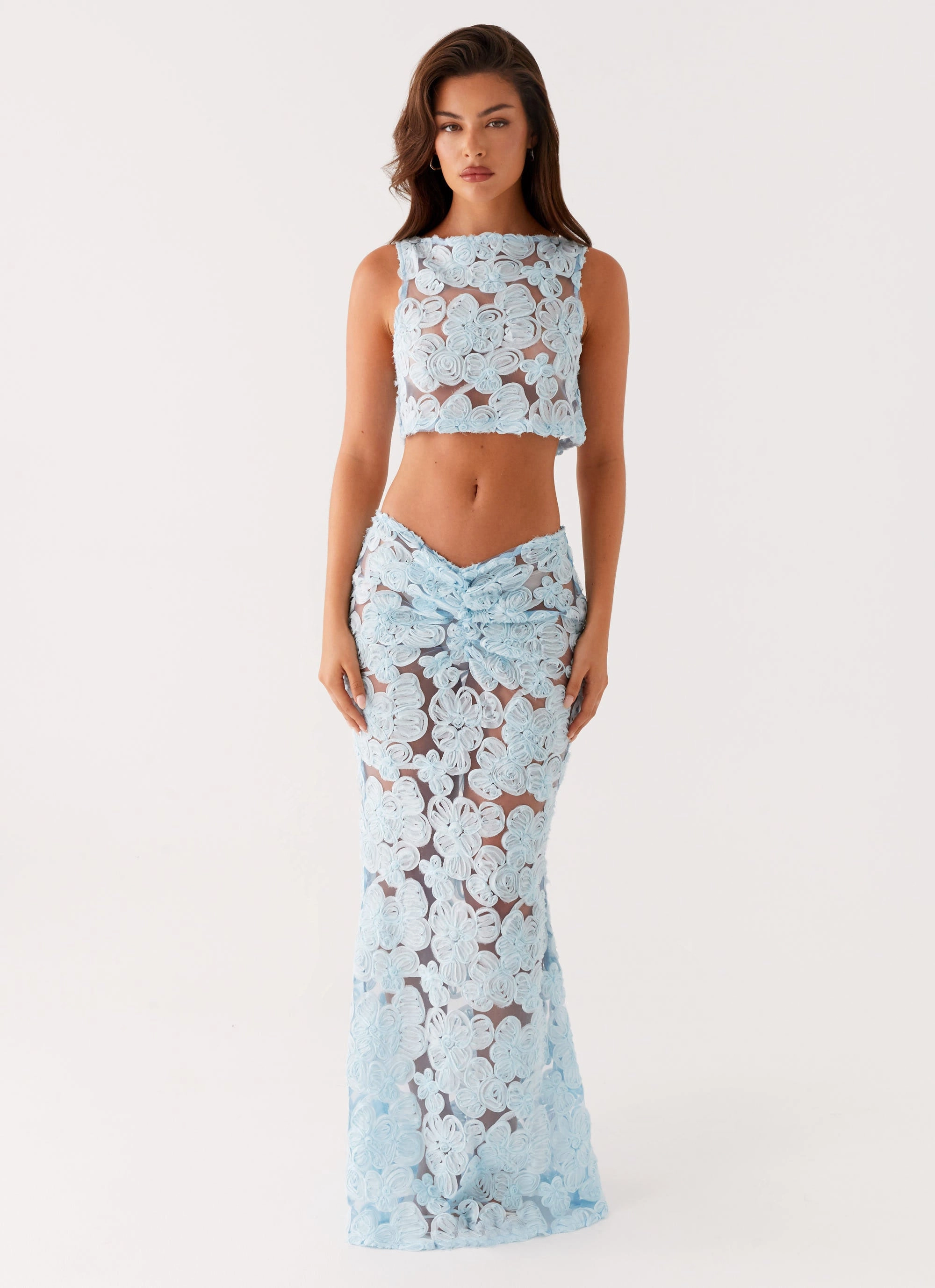 Fiorella Floret Maxi Skirt - Blue Fit Flex Easy Stretch