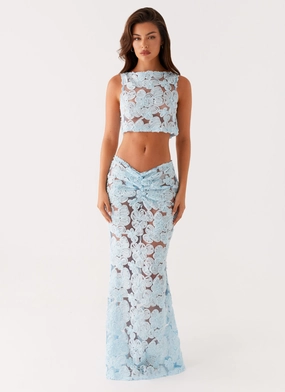 Fiorella Floret Maxi Skirt - Blue Fit Flex Easy Stretch