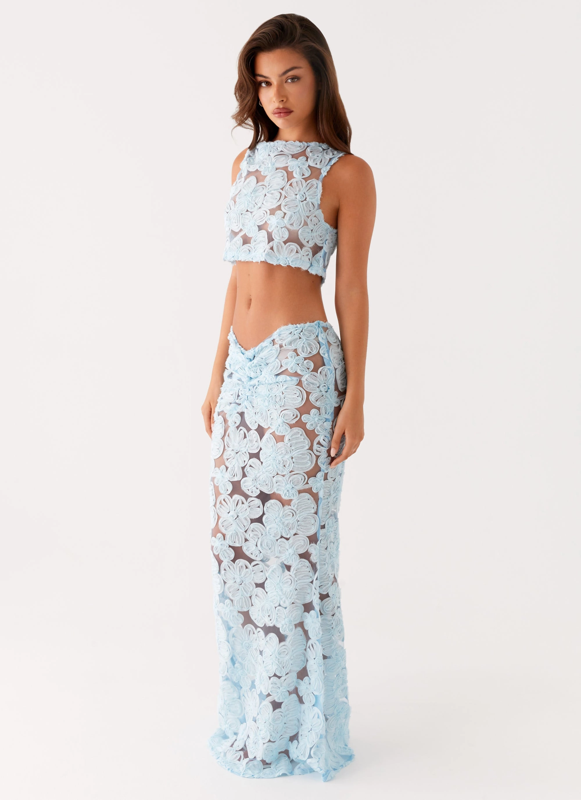 Fiorella Floret Maxi Skirt - Blue Chilly Weather Comfy Style