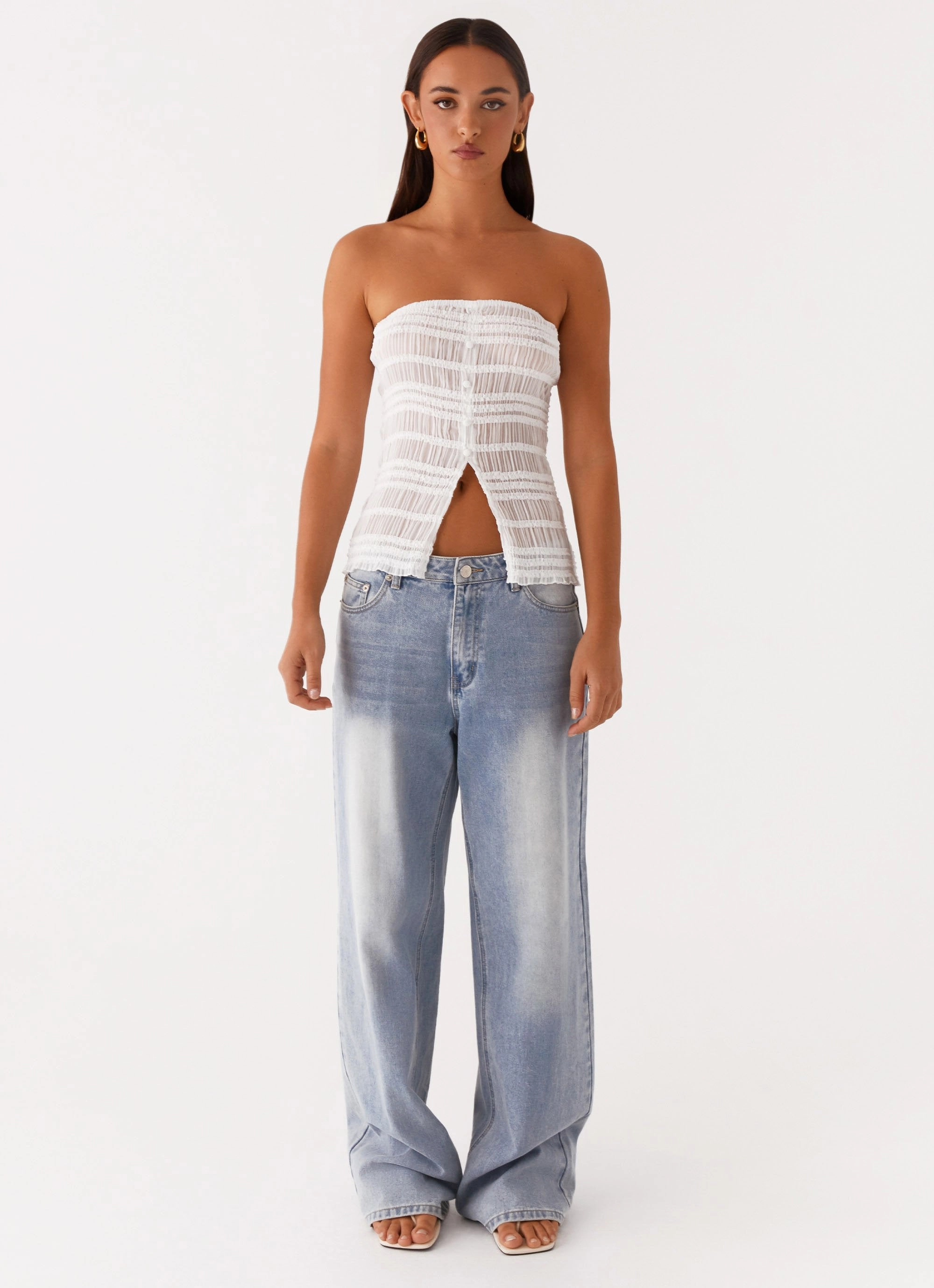 Water resistant coating Next Time Shirred Strapless Top - White