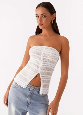 Biodegradable Fiber Composition Next Time Shirred Strapless Top - White