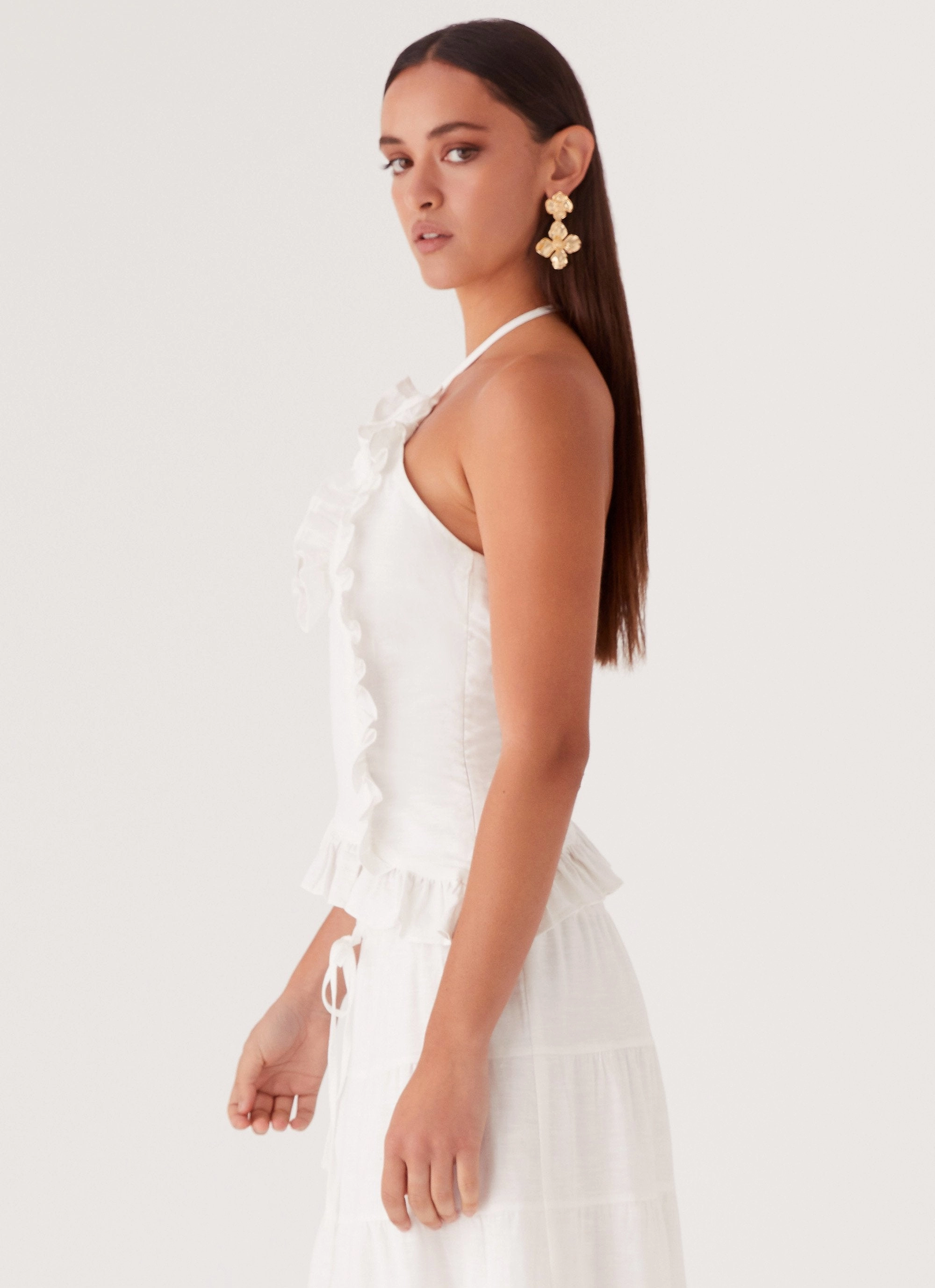 Mariella Linen Top - White Yarn Dyed Stripes