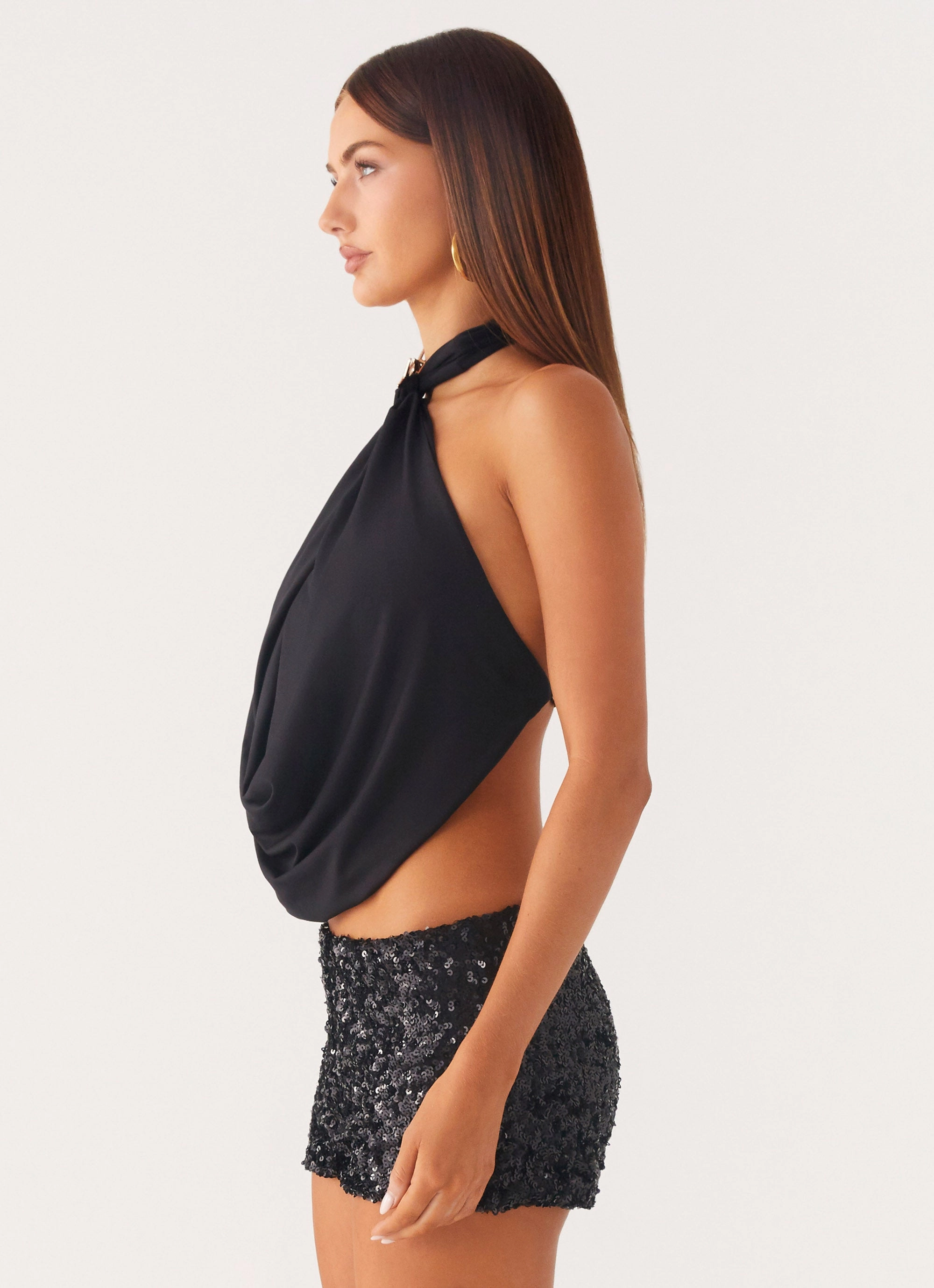 Paradisa Top - Black Rolled Hem Detailing