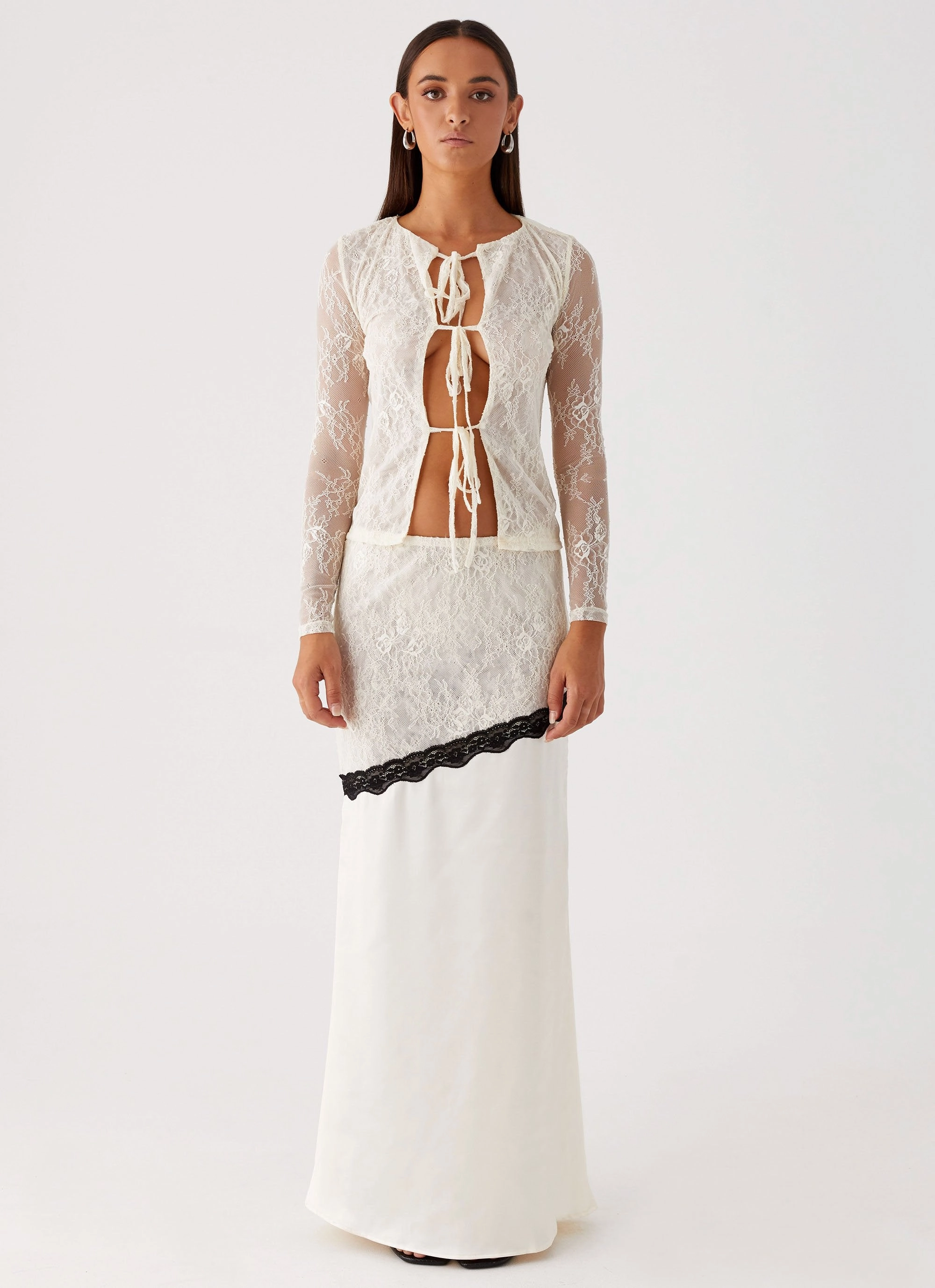 Breathable fabric Duet Lace Maxi Skirt - Ivory
