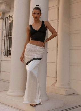 Bold Design AdjustableTabs Duet Lace Maxi Skirt - Ivory