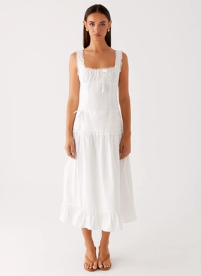 Silky Touch High Cut Quinn Midi Dress - White