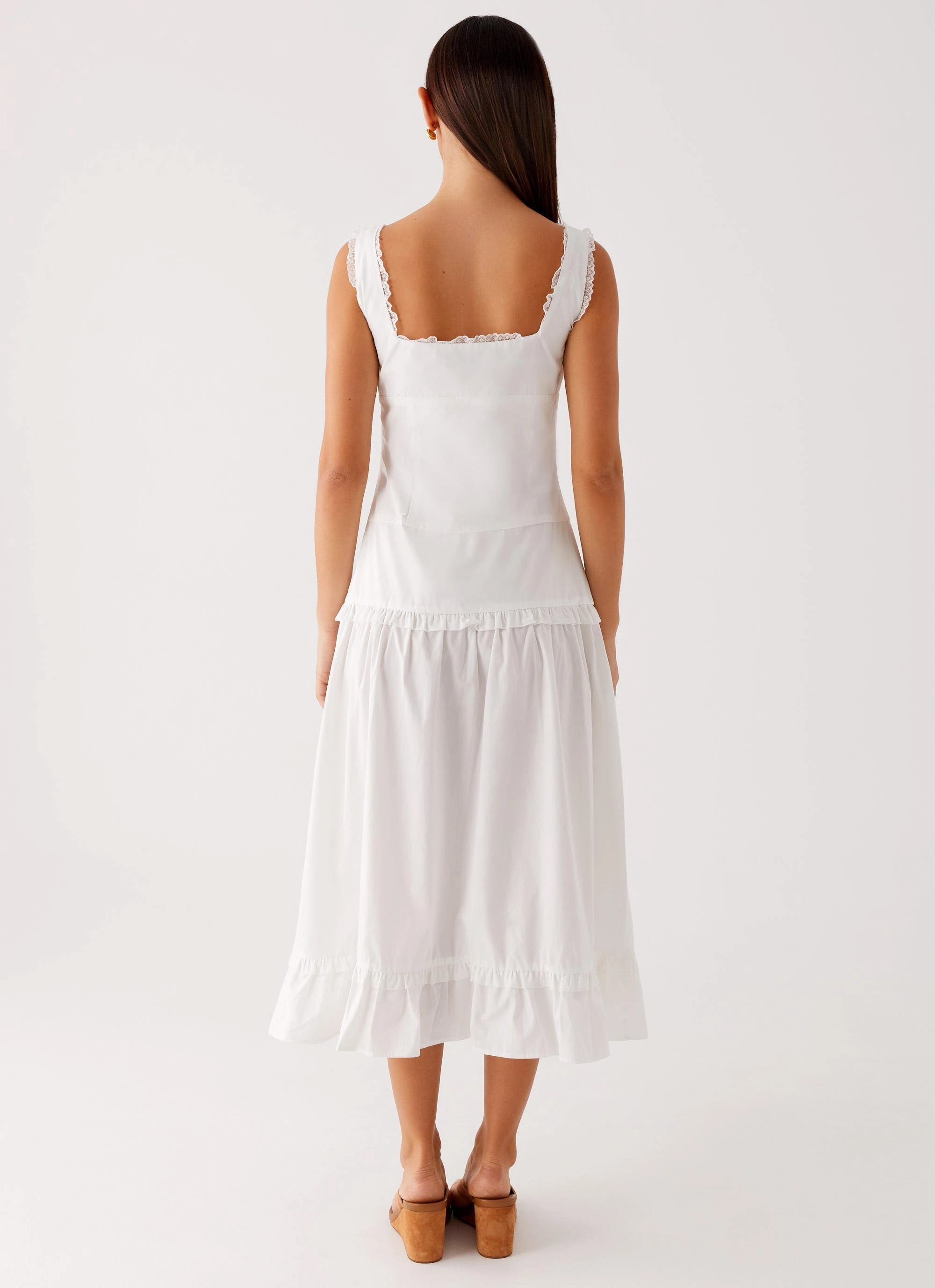 Quinn Midi Dress - White Minimal Detail Jewel-Tone