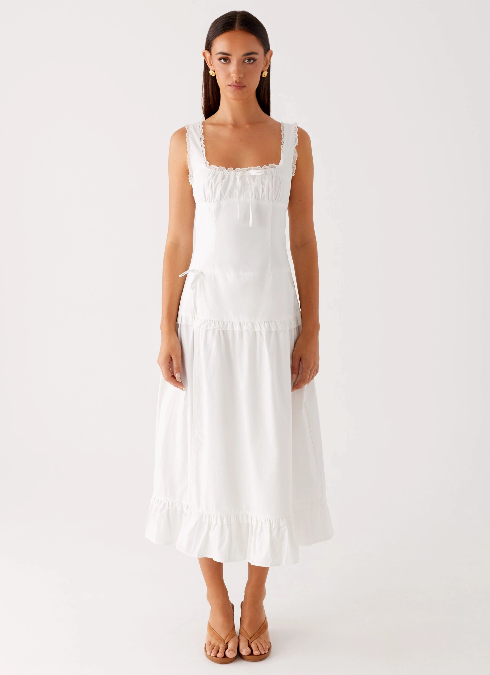 Silky Touch High Cut Quinn Midi Dress - White