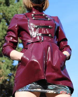 "WAC" Latex Military Style Rain Coat with Metal Buttons, Belt & Pockets