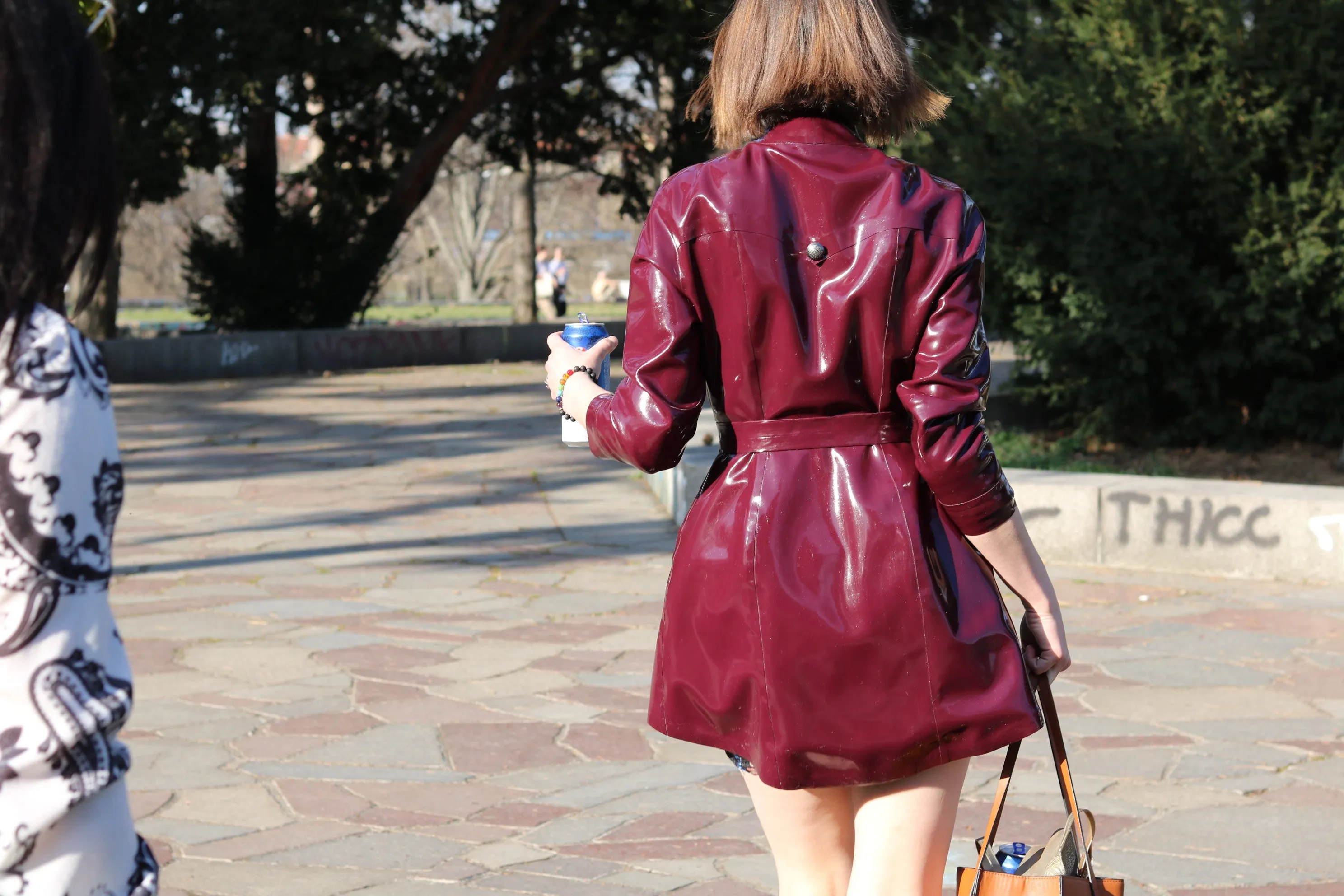 "WAC" Latex Military Style Rain Coat with Metal Buttons, Belt & Pockets