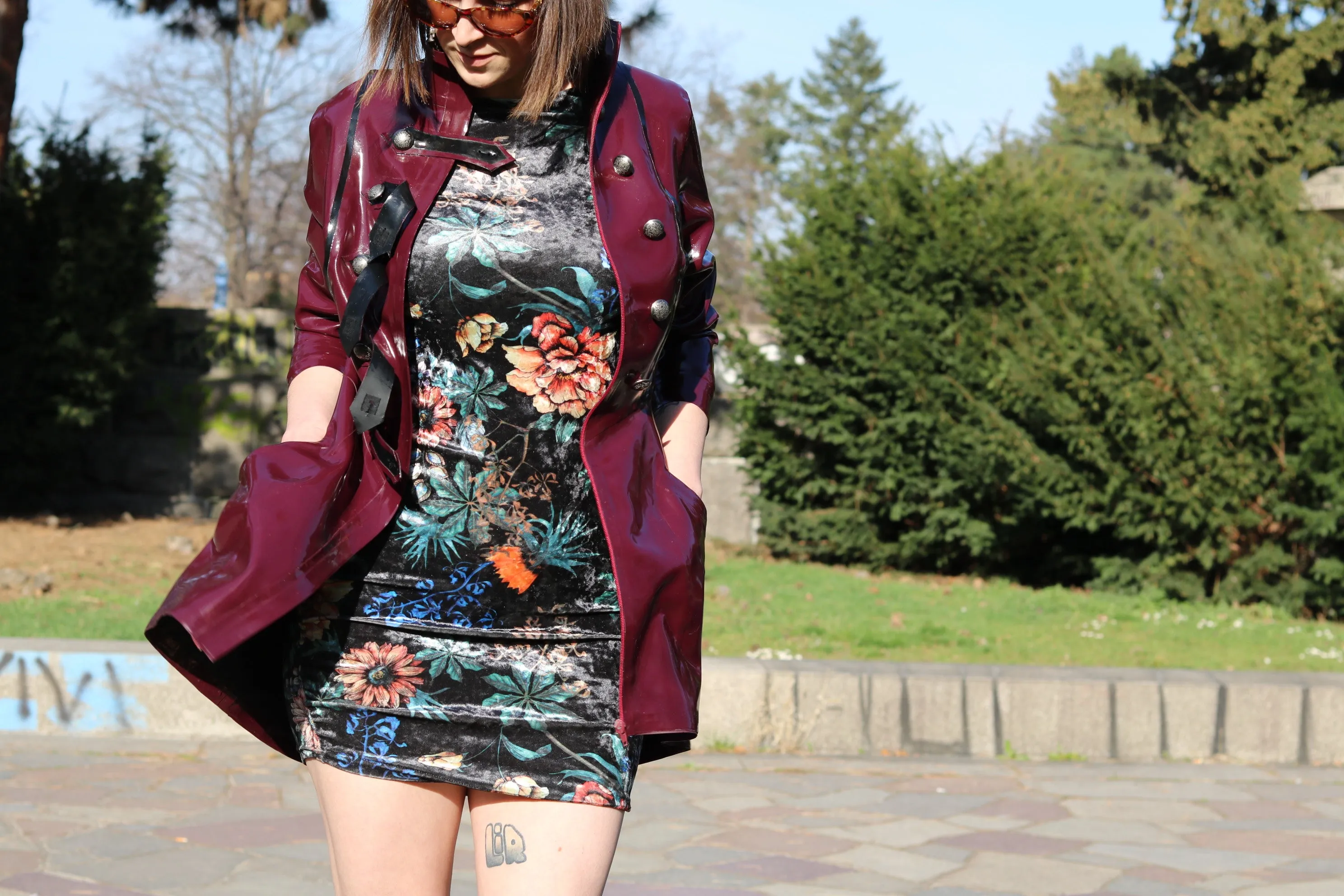 "WAC" Latex Military Style Rain Coat with Metal Buttons, Belt & Pockets