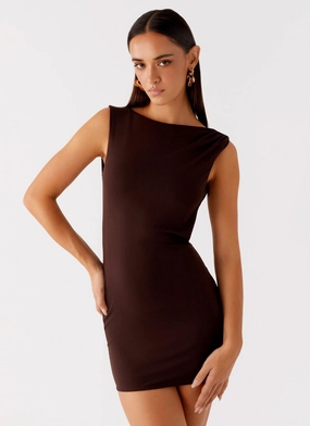 Olive Fresh Beaded-Sleeve Radia Mini Dress - Chocolate