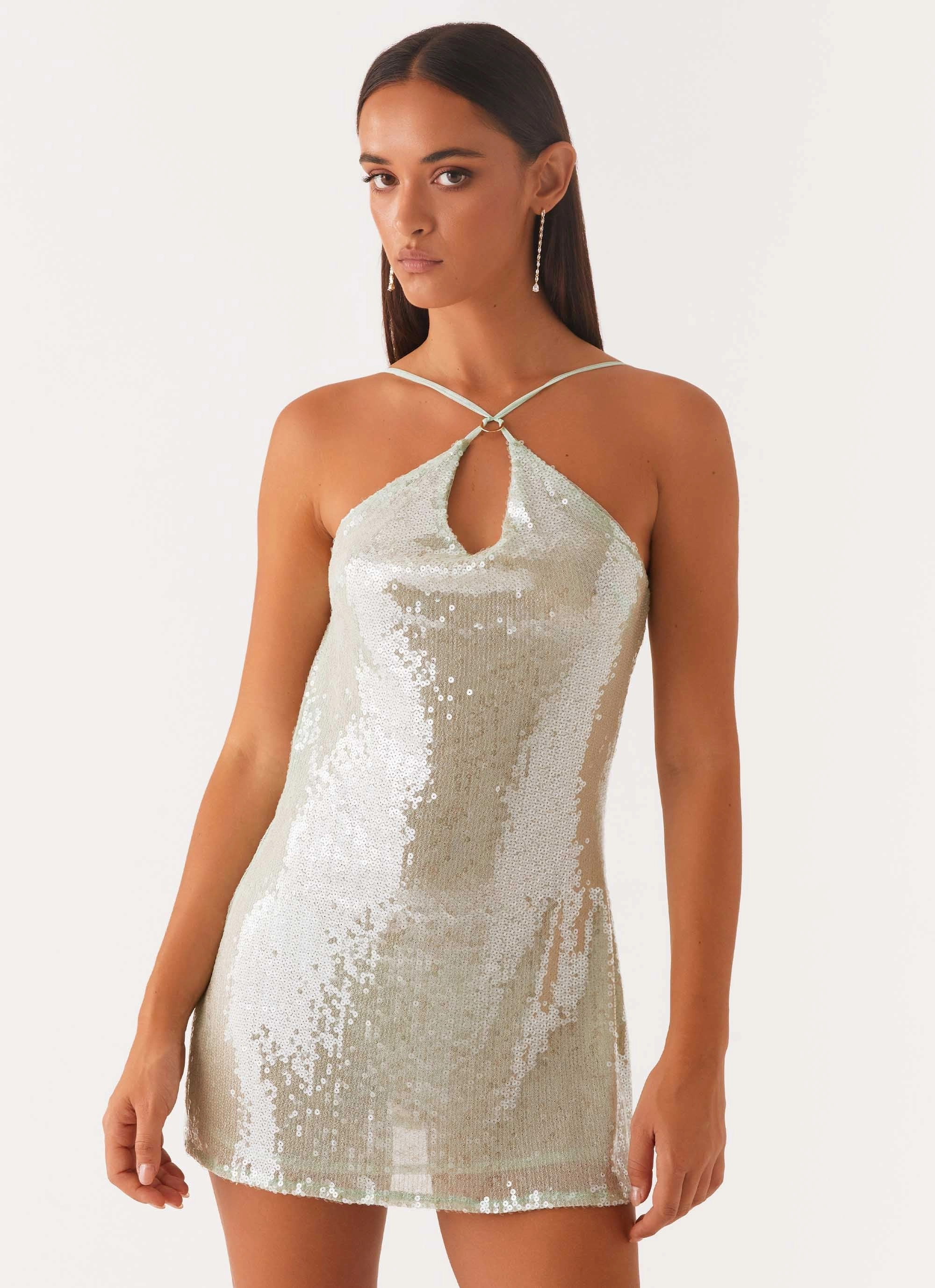Fashion Essential Calm Movement Radiant Energy Cowl Back Mini Dress - Mint