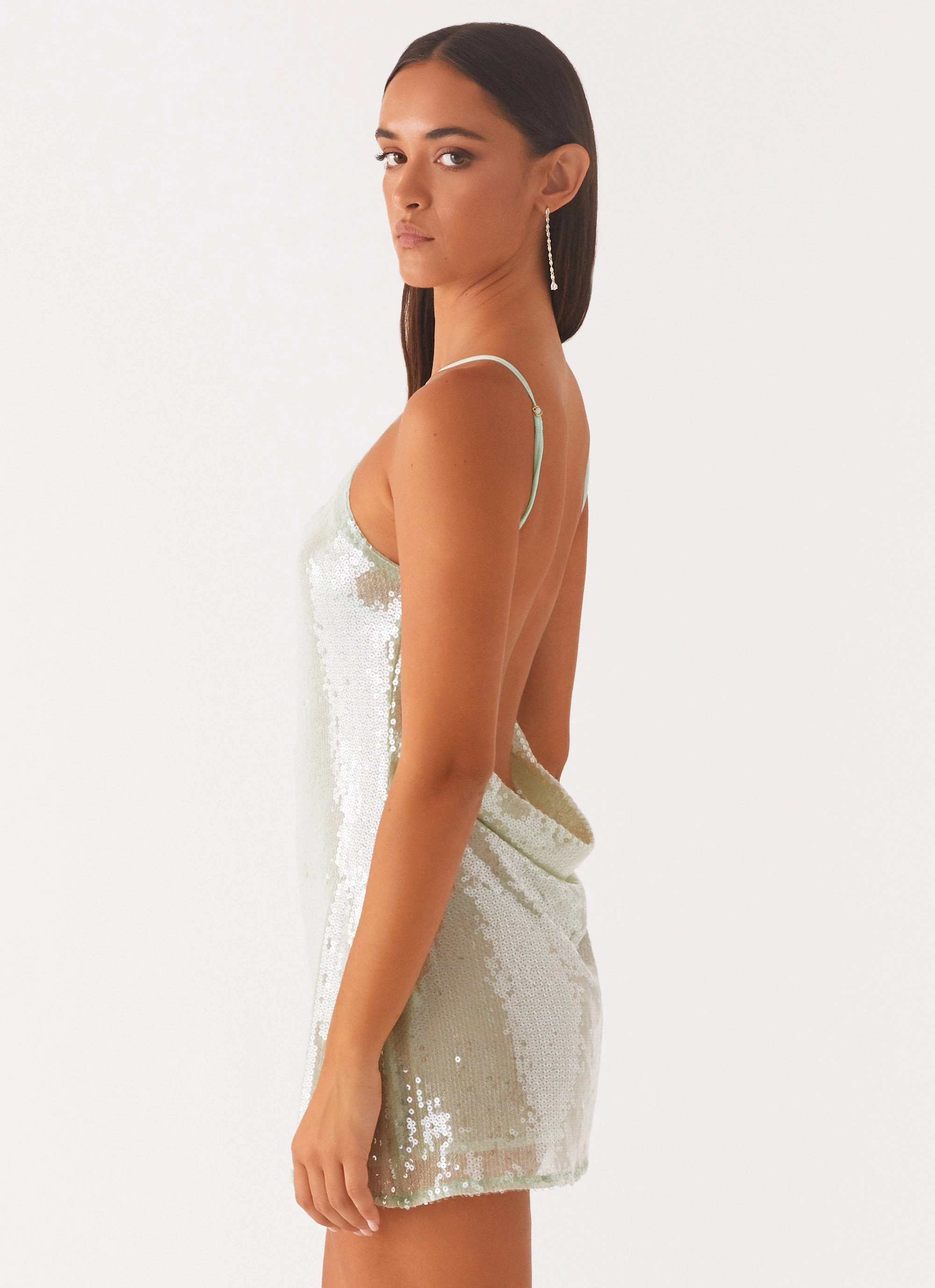 Radiant Energy Cowl Back Mini Dress - Mint Classic Motion Flattering and Effortless