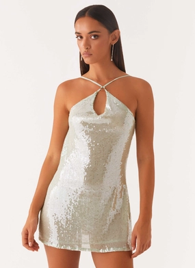 Fashion Essential Calm Movement Radiant Energy Cowl Back Mini Dress - Mint