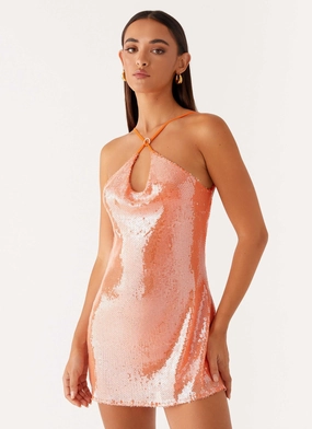 Radiant Energy Cowl Back Mini Dress - Orange Basic essential Lawn Soft