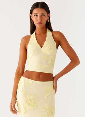 Radiate Halterneck Top - Yellow Multi Pocket Configuration Interlock Weave