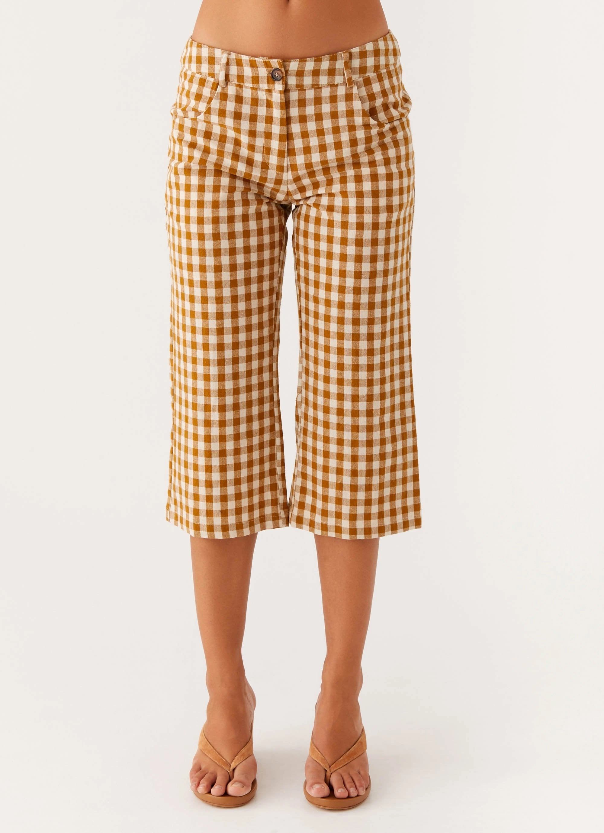 Radley Capri Pants - Brown Gingham smooth zipper Flattering Style