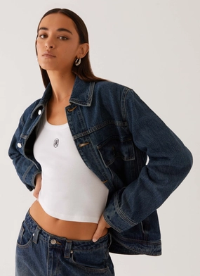 Heat Retention Layer Flex Fit Design Raelynn Denim Jacket - Indigo