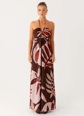 Ramona Linen Maxi Dress - Cinnamon Palm ruffle trim