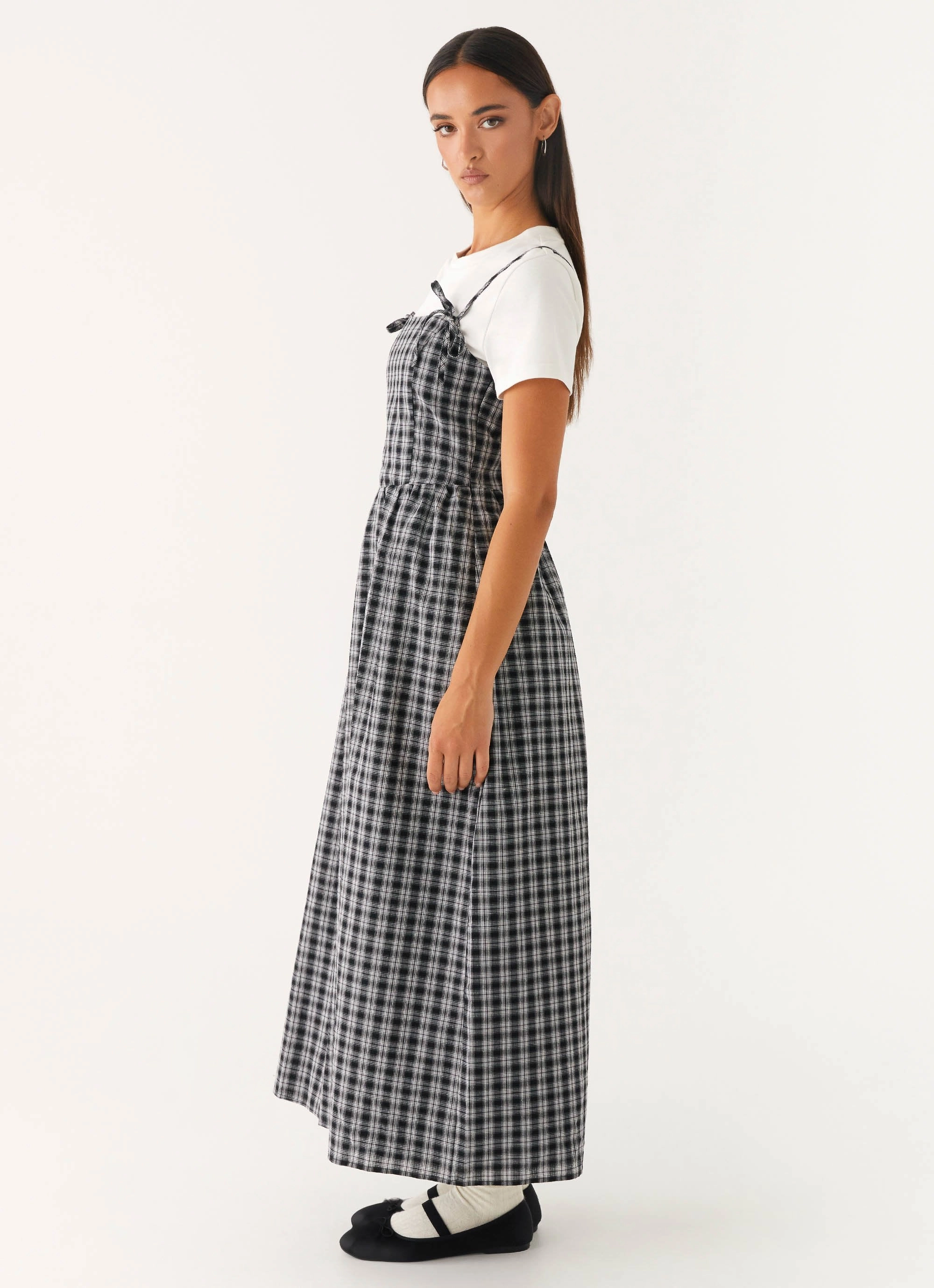 Minimalist Waistband Formal Choice Ramsey Midi Dress - White Black Check