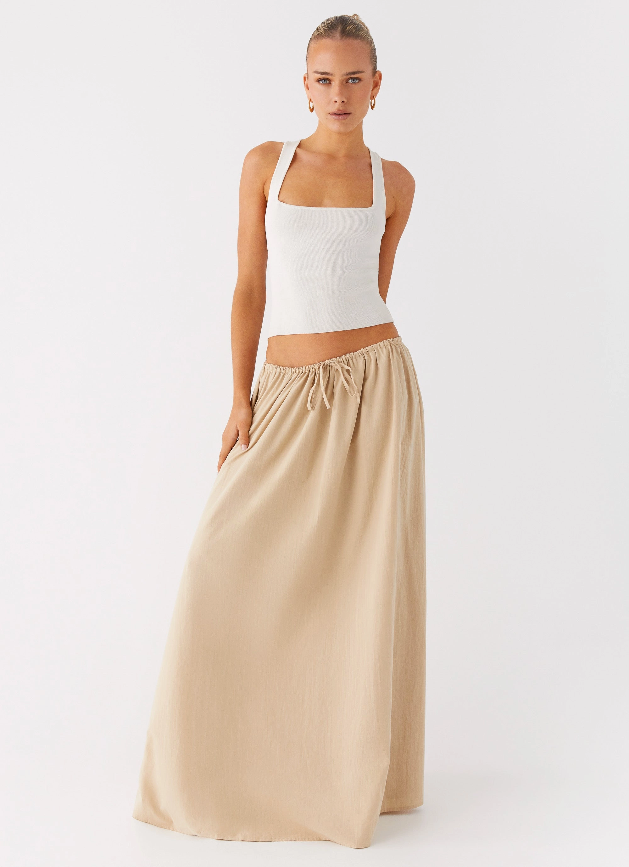 Randy Maxi Skirt - Tan Stretchy Material