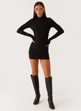 Raven Long Sleeve Mini Dress - Black Chilly Day Wear