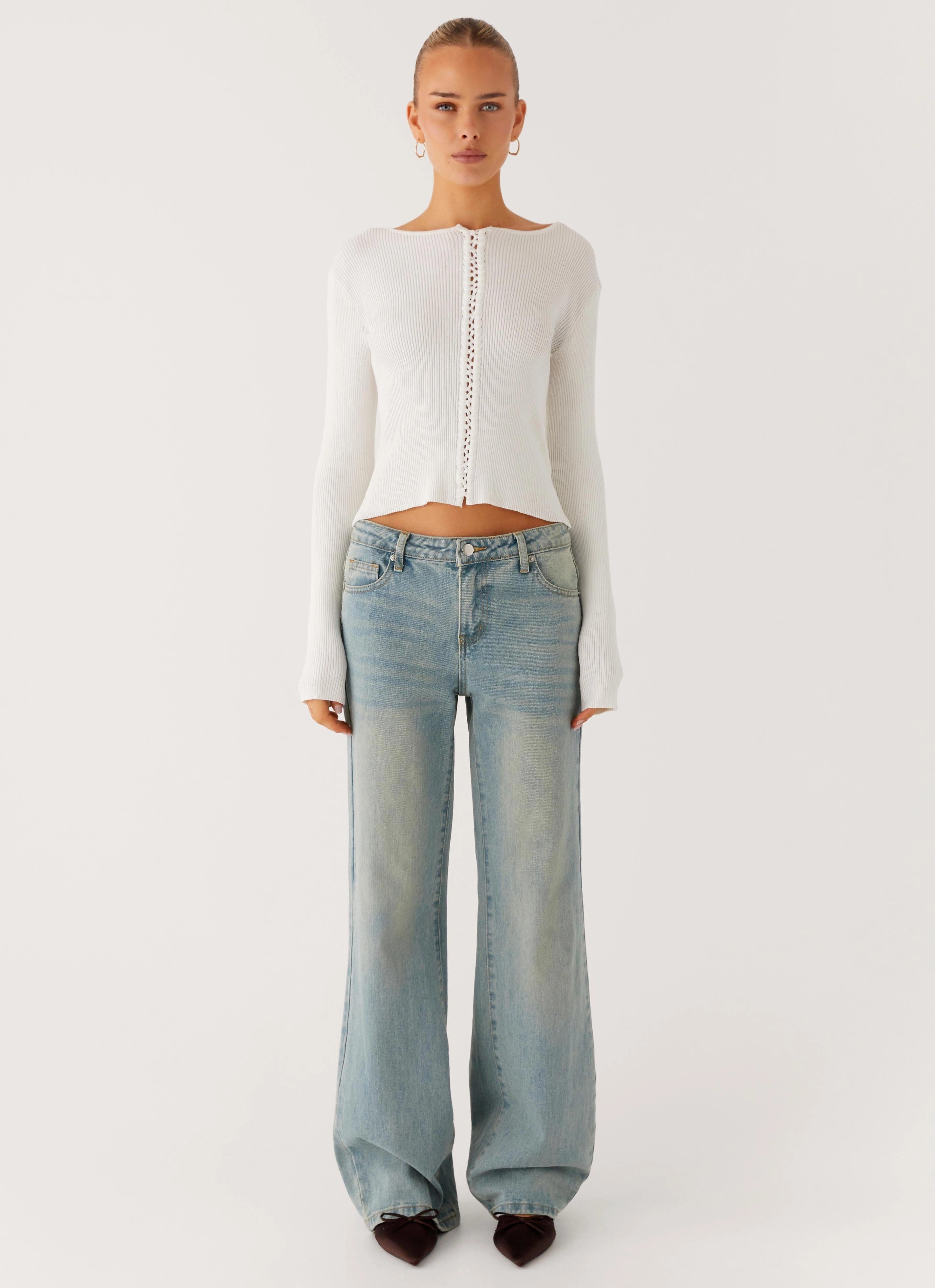 Wonderwall Lace Up Long Sleeve Top - White AntiPillingTreatment Airflow Mesh Panel