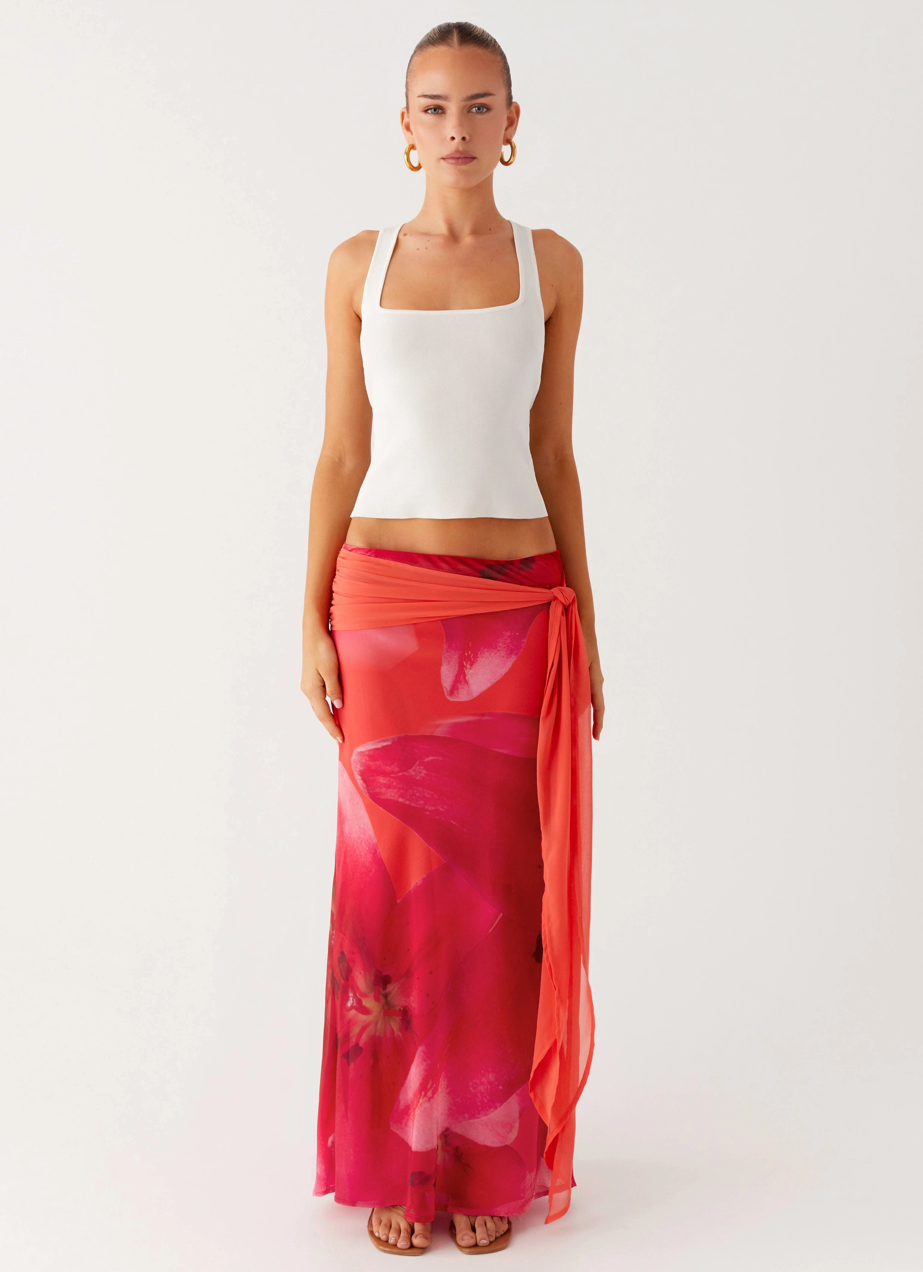 Raya Maxi Skirt - Peach Watermelon Flower Breathable mesh