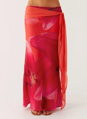 Raya Maxi Skirt - Peach Watermelon Flower Tough Build Quick Change