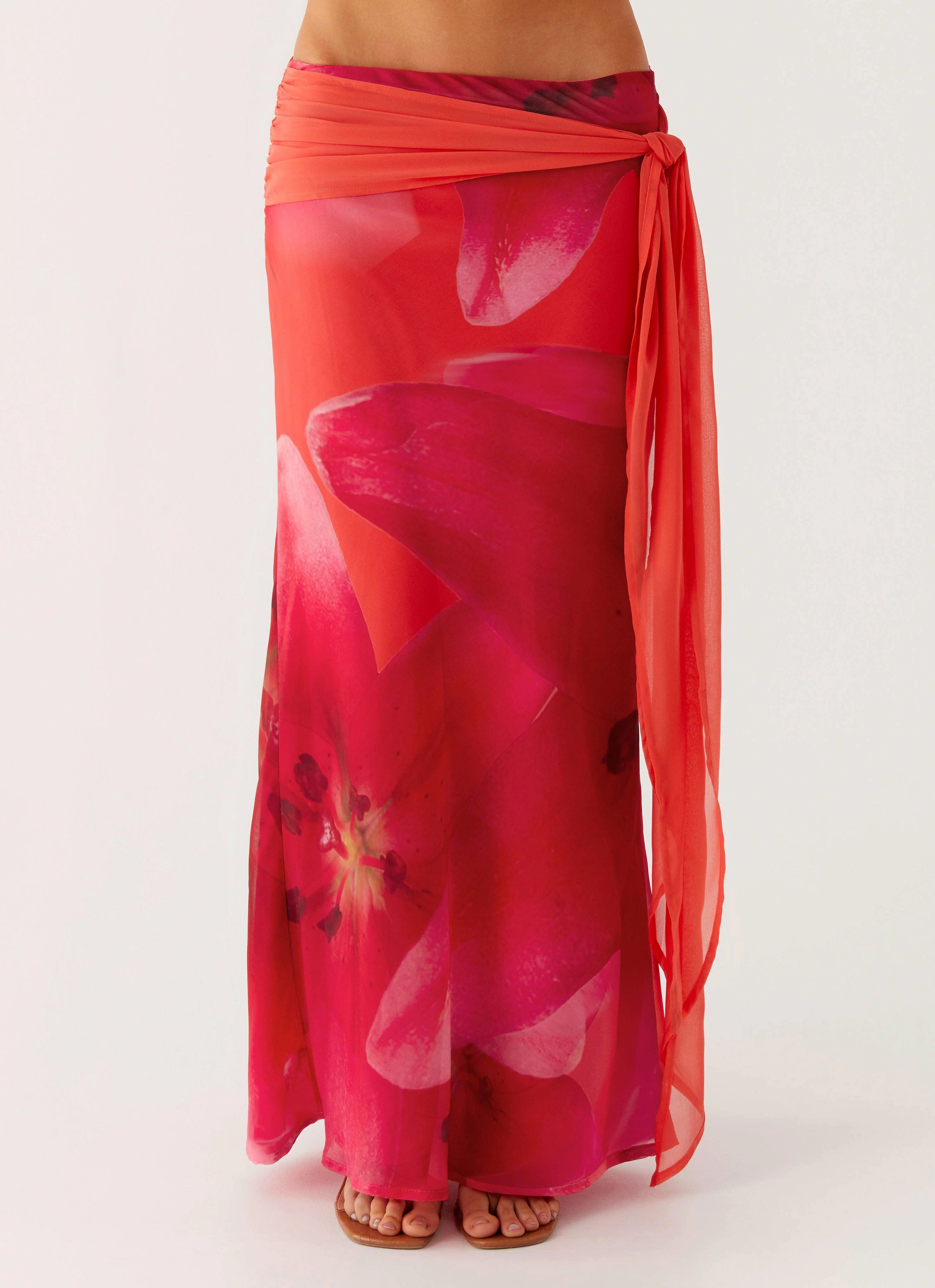 Raya Maxi Skirt - Peach Watermelon Flower Tough Build Quick Change