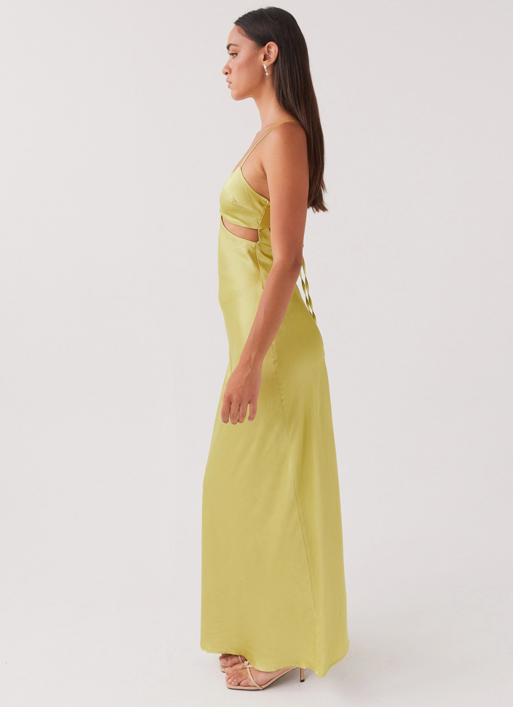 Raylie Cut Out Maxi Dress - Chartreuse Calm Lines